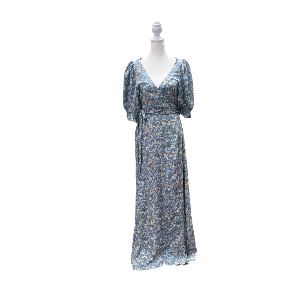 NATURAL LIFE Blue Floral Maxi Dress with Puff Sleeves